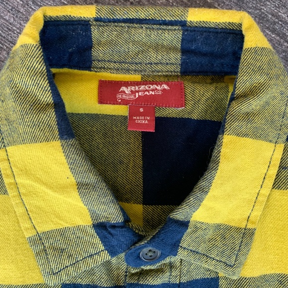 Arizona Jean Co Navy Blue / Yellow Flannel Long Sleeve S Shirt - Picture 2 of 3